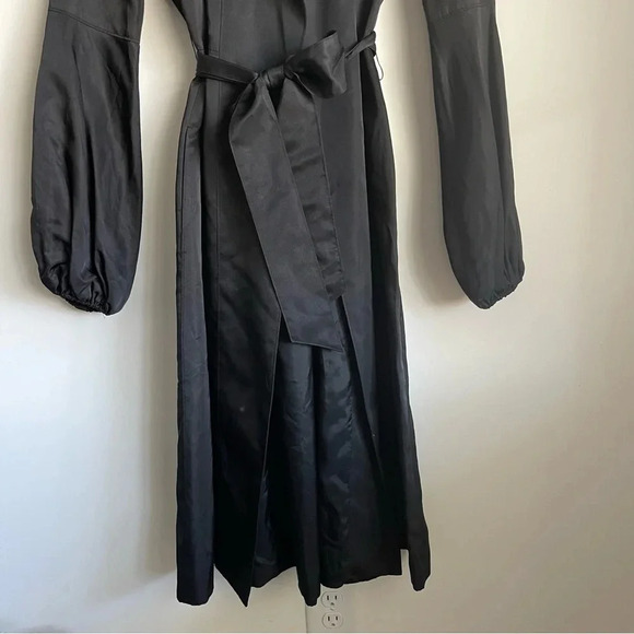 To The Max black satin open front belted trench coat size small - Picture 6 of 15